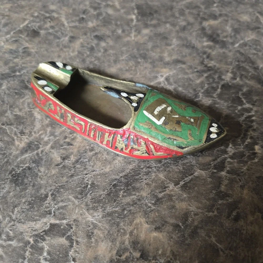 RARE ASIAN/INDIA BRASS ASHTRAY‎ SHOE SLIPPER 5
